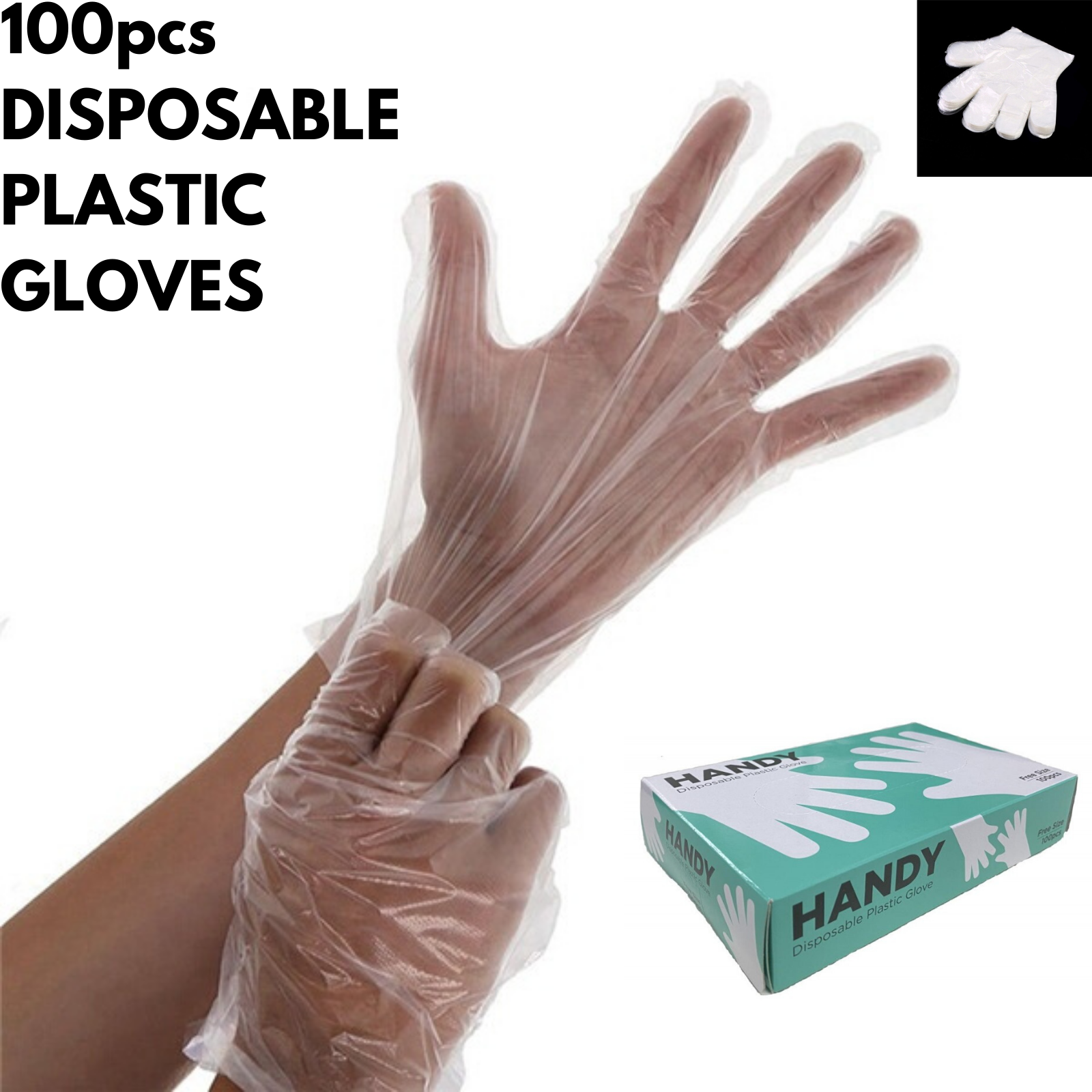 100pcs HANDY Disposable Plastic Gloves Transparent Food Handling Hygienic  Catering