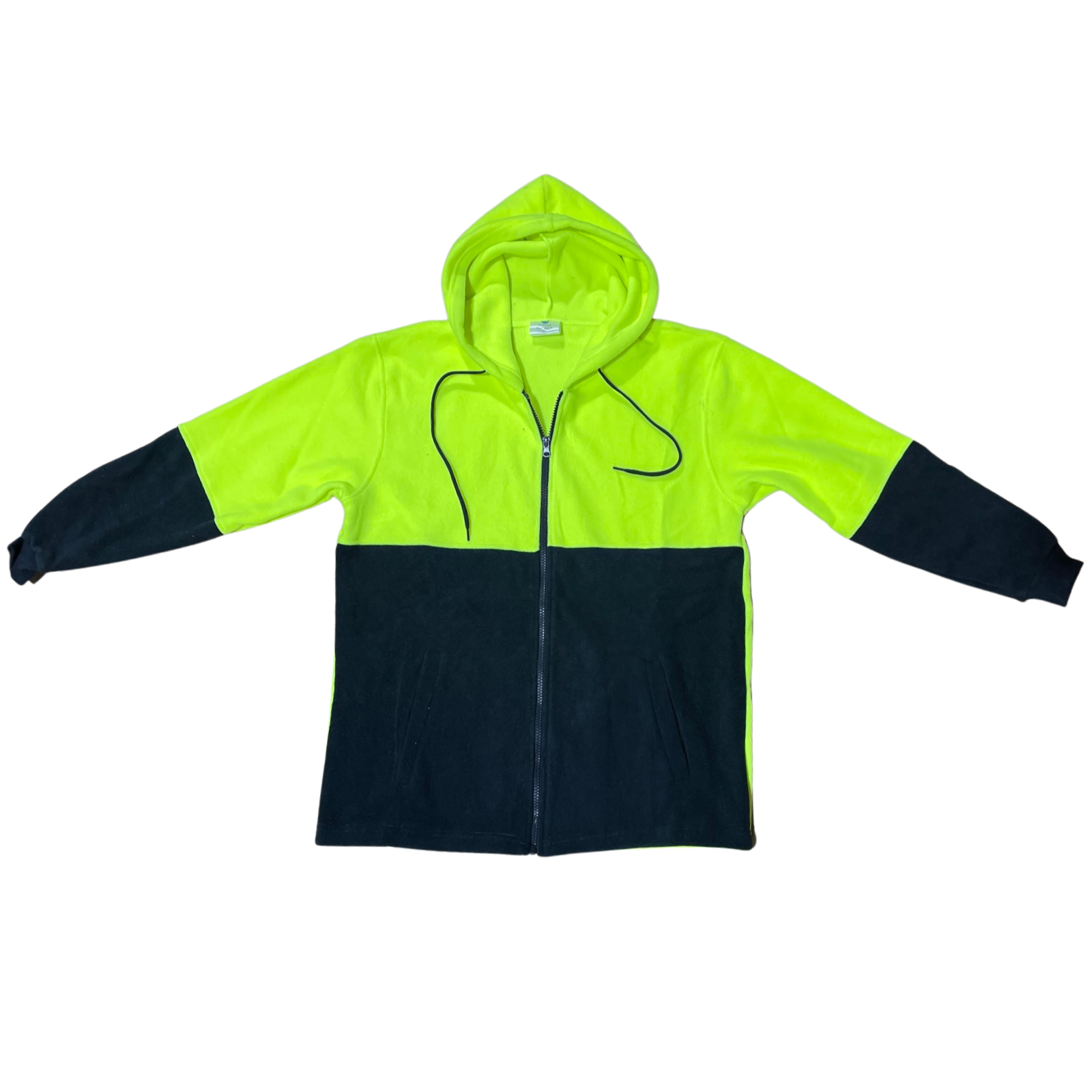 Full Zip Hi Vis Polar Fleece Hoodie Jumper Safety Workwear Fleecy Jacket Unisex - Yellow/Navy - M