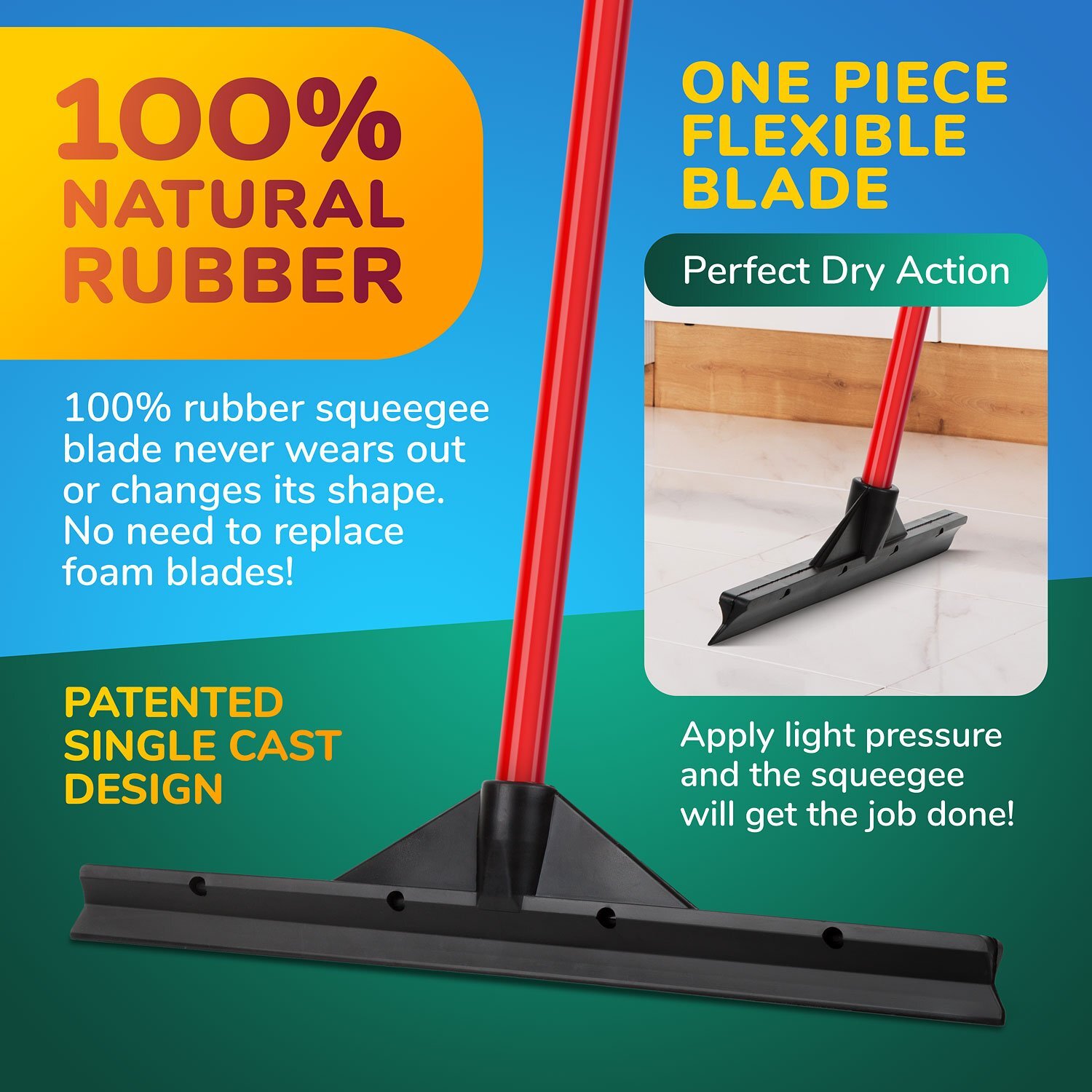 Tyroler BrightTools Floor Squeegee 46 Cm 100% Natural Rubber Blade Heavy Duty