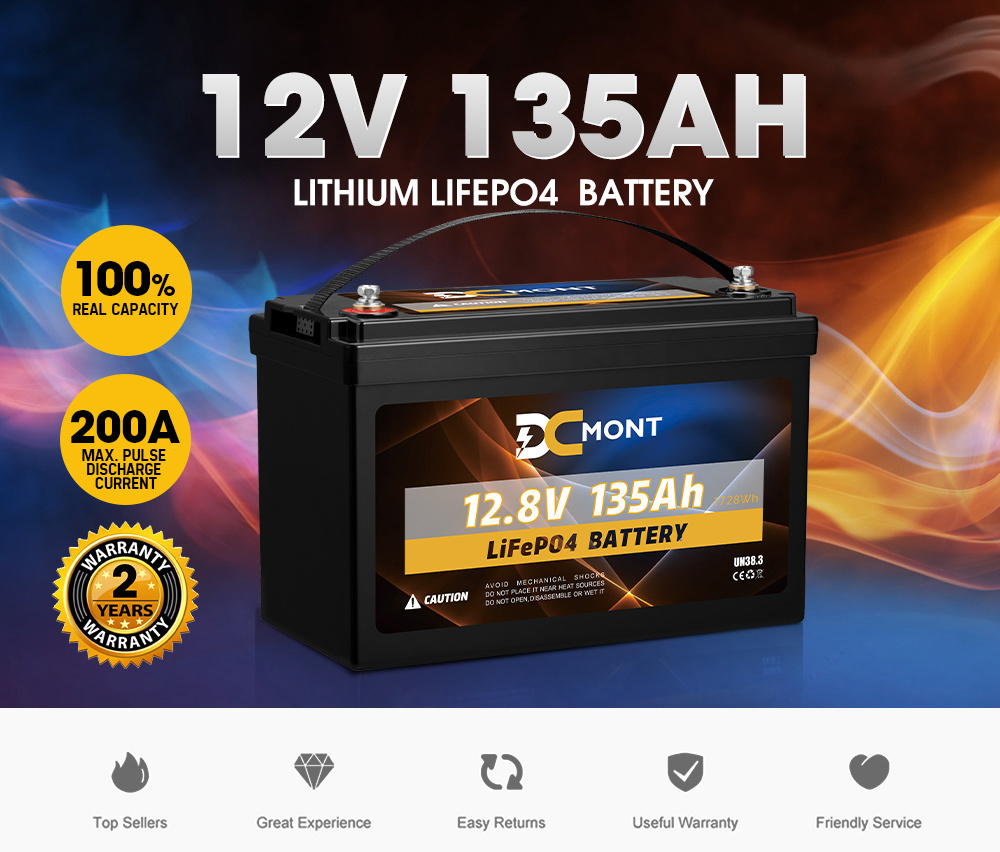 DC MONT 12V 135Ah Lithium Battery LiFePO4 Phosphate Deep Cycle Rechargeable Replace AGM