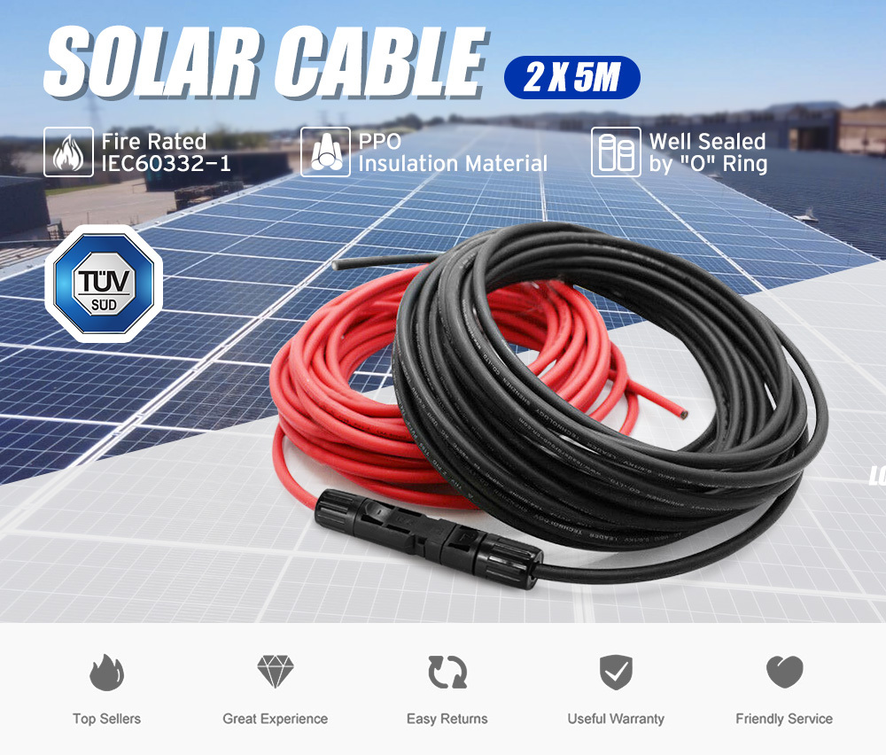ATEM POWER 2x 5m Extension Cable Wire Connectors Solar Panel to regulator 6mm²