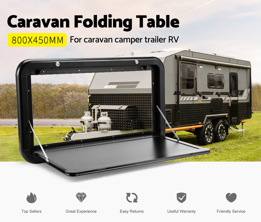 MOBI Caravan Picnic Table 800 x 450mm Camping Folding Outdoor Motorhome RV Black
