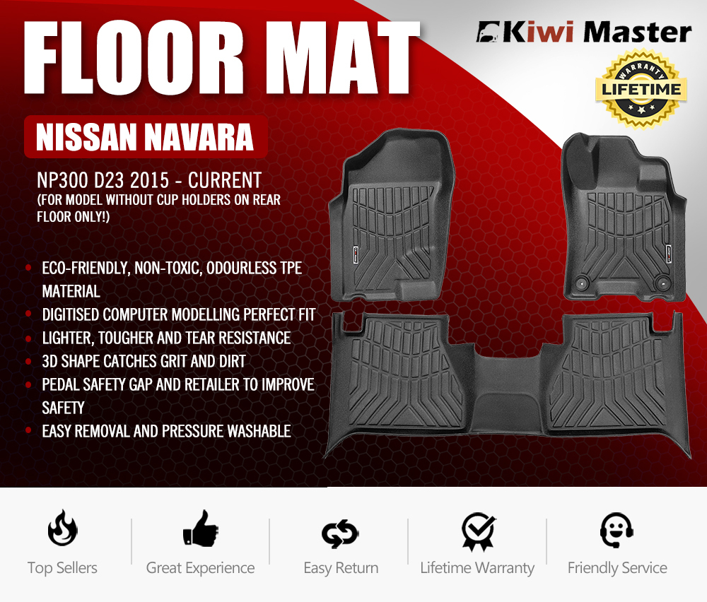 KIWI MASTER 3D TPE Car Floor Mats Liner fit for Nissan Navara NP300 D23 2015~Current
