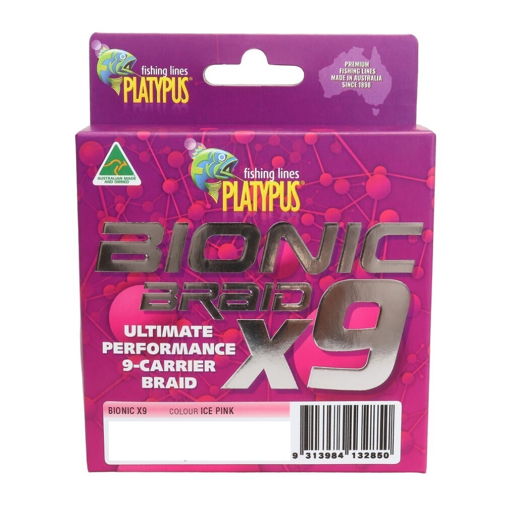 150m Spool Of 15lb Platypus Bionic X9 Braided Fishing Line - Hot Pink  9-Carrier Braid