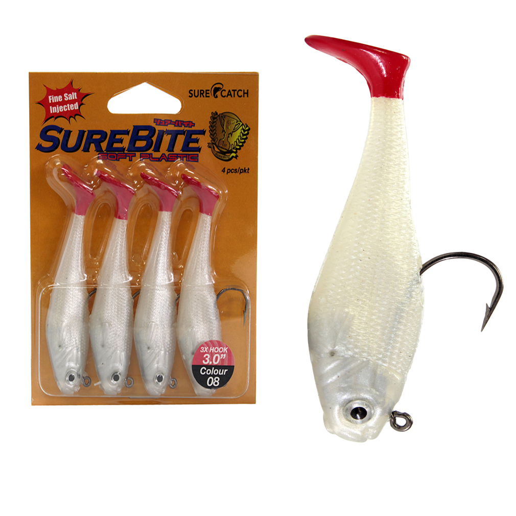 4 Pack of 3 Inch SureBite 3D Shad Soft Plastic Fishing Lures