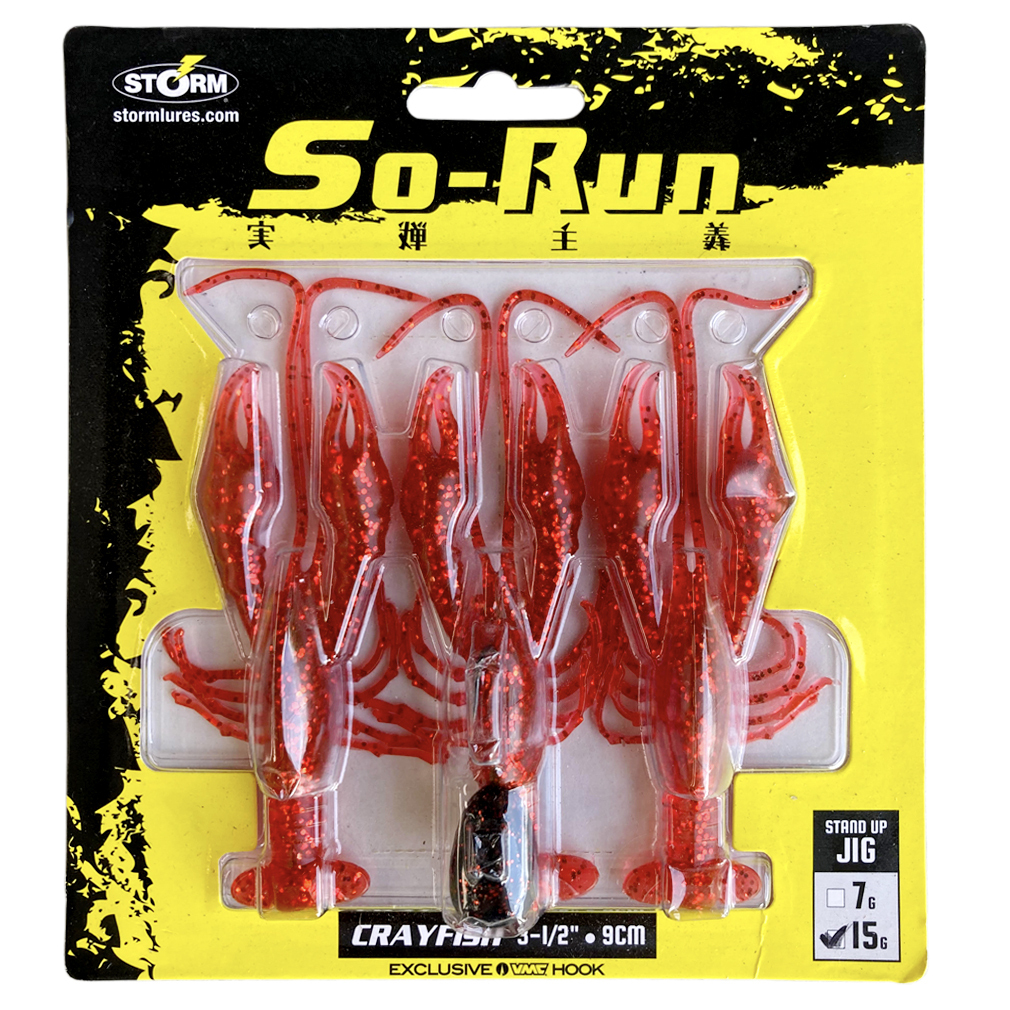 3 Pack of 15gm Storm So-Run 9cm Crayfish Soft Plastic Fishing Lures - Angry  Red