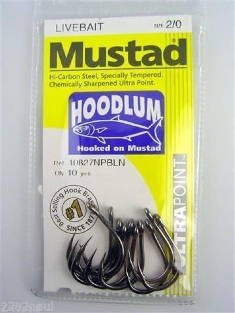 Mustad Hoodlum Size 2/0 -Bulk 3 Pack- 10827npbln -Live Bait Chemically  Sharpened