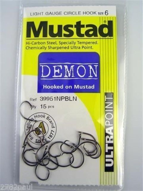 Mustad Demon Circle Hooks Size 6 - Bulk 3 Pack - 39951npbln Chemically  Sharpened