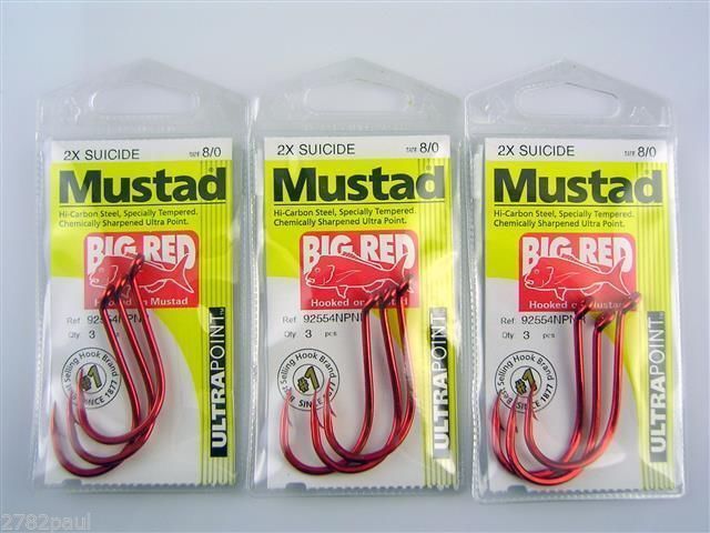 Mustad Big Red Bulk 12 Pc Pack All Sizes-6,4,2,1,1/0,2/0,3/0,4/0,5