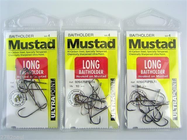 1 Packet of Mustad 92647NPBLN Long Baitholder Chemically Sharp Fishing Hooks
