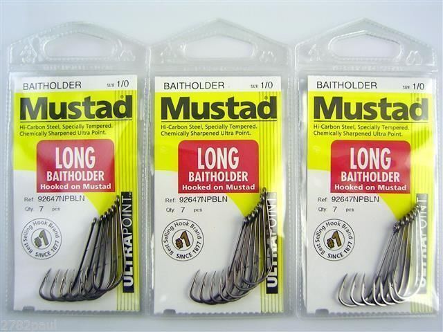 1 Packet of Mustad 92647NPBLN Long Baitholder Chemically Sharp