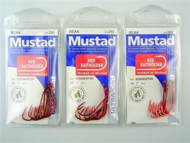 Mustad Red Baitholder Size 2/0-Bulk 10 Pce Value Pack-92668npnr-Ultrapoint  Hooks