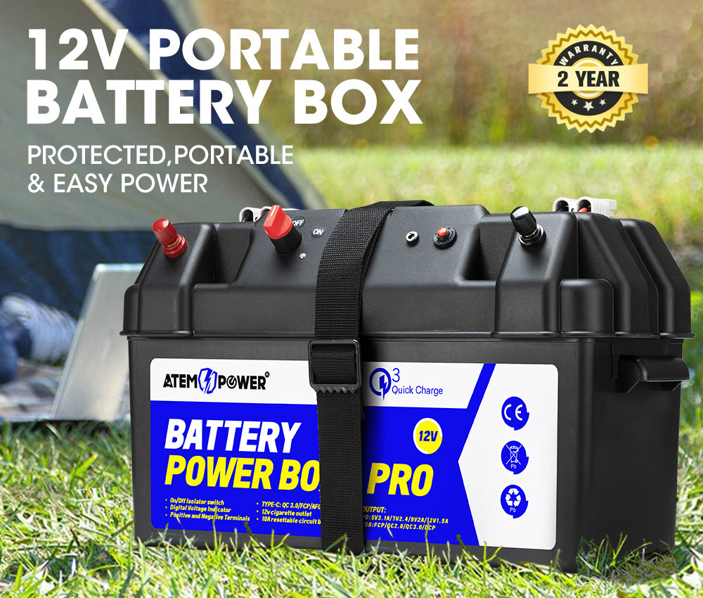 ATEM POWER 12V Battery Box Portable Deep Cycle Batteries Type C