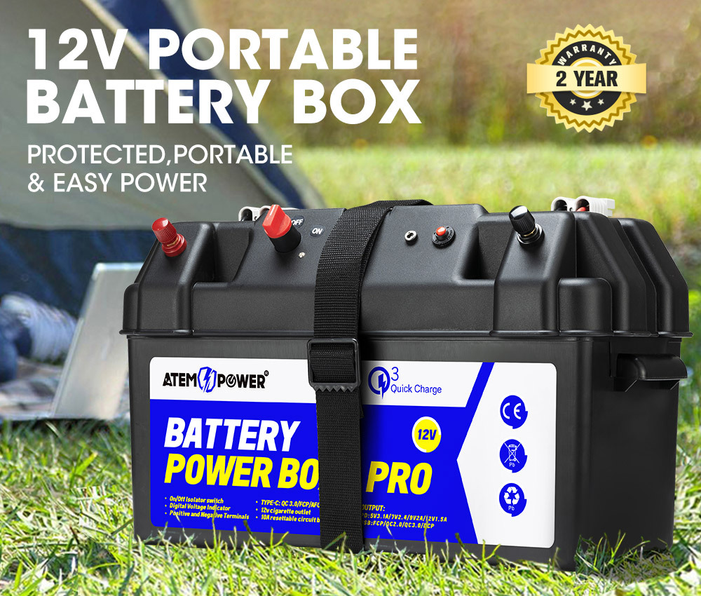 ATEM POWER 12V Battery Box Portable Deep Cycle Batteries Type C Quick  Charge USB