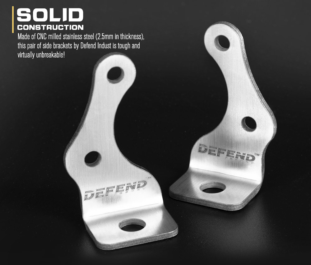 DEFEND INDUST Side Mounting Bracket Kit for LED Light Bar Brushed Stainless 62MM
