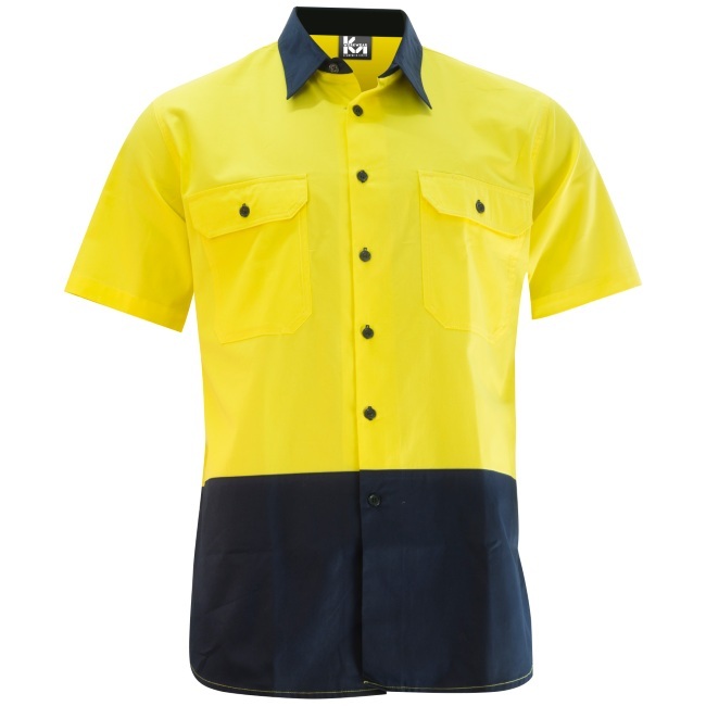 KM Workwear Short Sleeve Two Tone Drill Shirt Small Orange/Navy