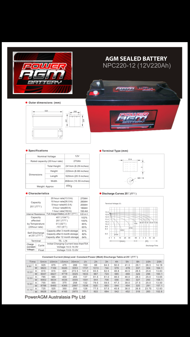 220AH AGM 12V Deep Cycle Battery huge battery storage for camping, caravans, 4WD, 4X4 generators solar systems