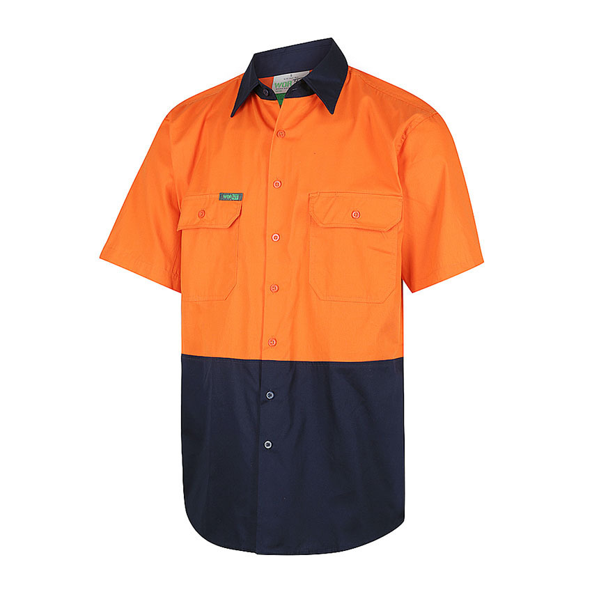 WORKIT Hi-Vis 2 Tone Lightweight Short Sleeve Shirt Orange/Navy 2XL