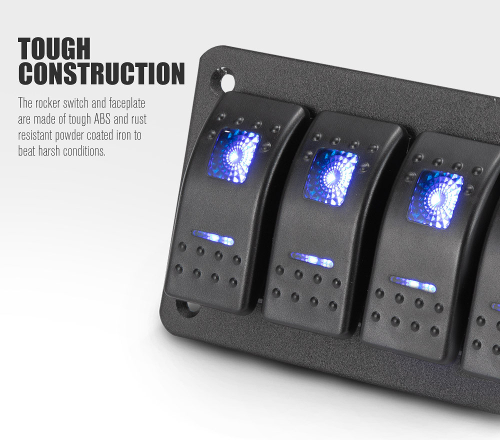 X AUTOHAUX 4 Gang Rocker Switch Panel 3 Pin on OFF Pre-Wired Toggle Switch  Control Waterproof Aluminum Alloy Blue LED Light Push Button for 12V 24V