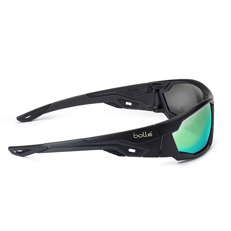 Bolle Safety Mercuro Polarised Safety Glasses Black frame with green flash mirror lens