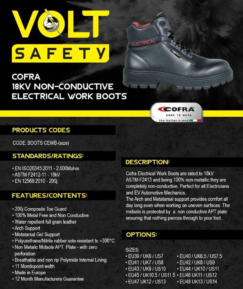 Volt Insulated Work Boots 18kV Black Lace Up Size AU/UK 6 (US 7)