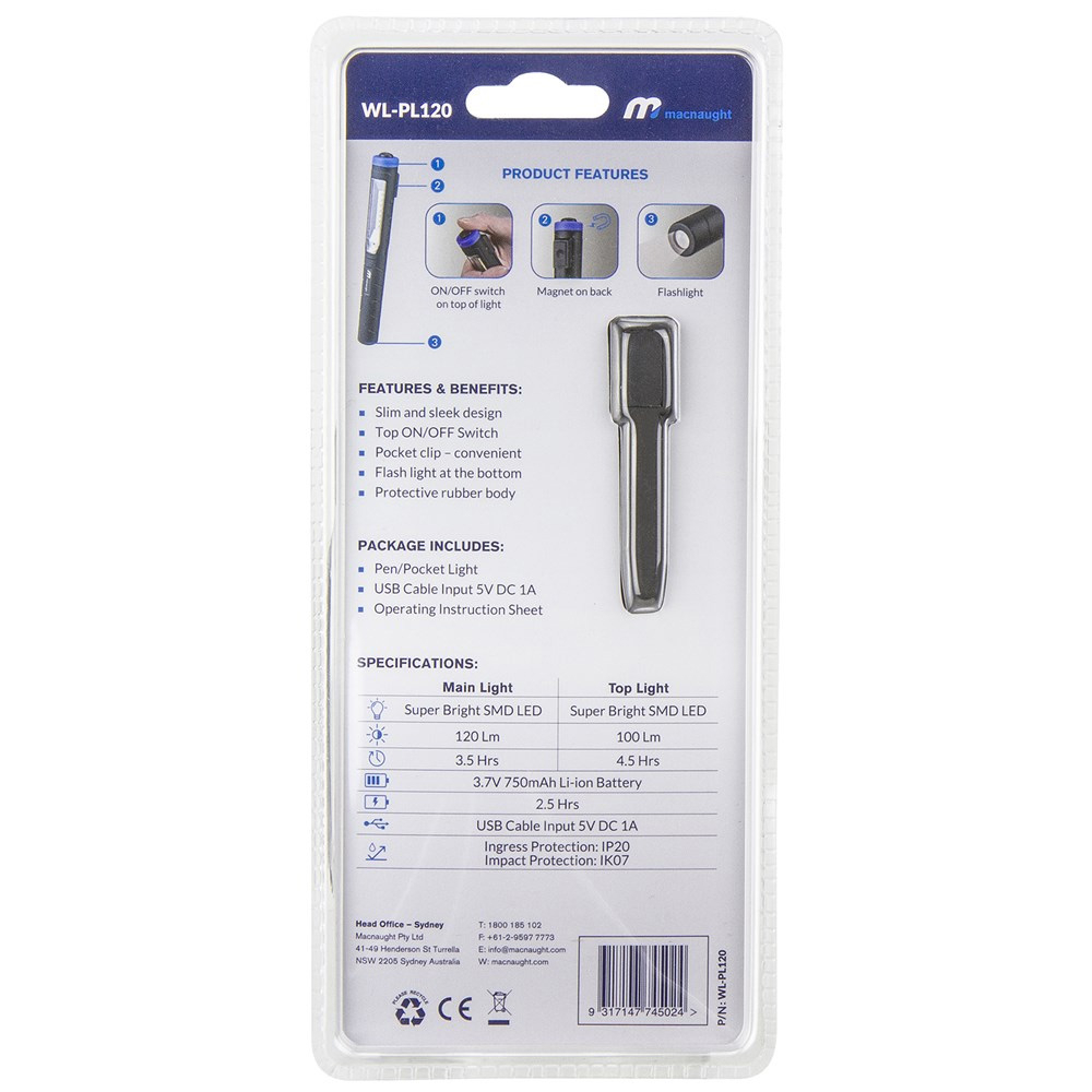 Macnaught Rechargeable LED Pen Light WL-PL120