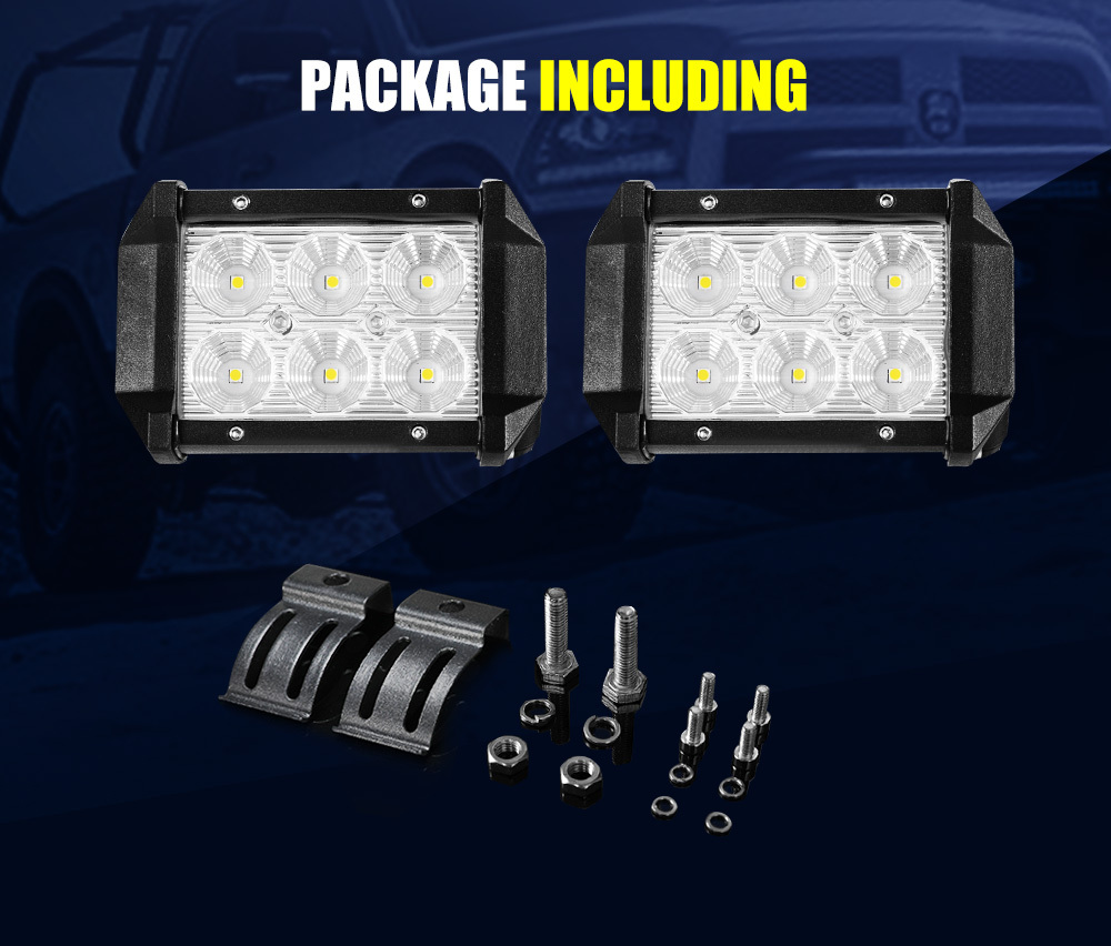 LIGHTFOX 2x 4inch LED Work Light Flood Beam Dual Row Work Fog Lamp Offroad 4x4WD
