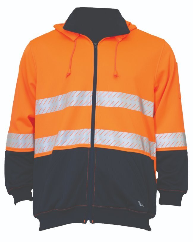 KM Workwear Zip-Through Fleece Hoodie with Tape XS Orange/Navy