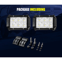 LIGHTFOX 2x 4inch LED Work Light Flood Beam Dual Row Work Fog Lamp Offroad 4x4WD