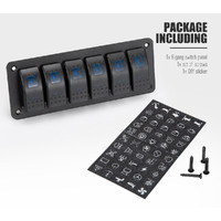 LIGHTFOX 6 Gang 12V Switch Panel ON-OFF Toggle Rocker Control Blue LED For RV Marine Boat