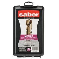 Saber 25 Piece HSS-Co5 (Cobalt) Jobber Drill Set in ABS Plastic Case 8012-M6