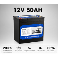 ATEMPOWER 50Ah 12V Lithium Battery LiFePO4 Deep Cycle Marine 4WD Replace AGM