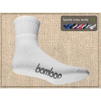 Bamboo Sports Crew Socks Size Mens 4-6 Womens 6-8 Colour White