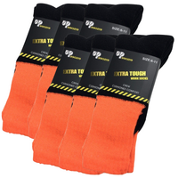 6x Pairs HI VIS SOCKS Workwear Work Safety High Visibility Fluro Cushioned BULK - Orange - 6-11