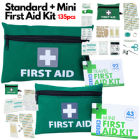 2x First Aid Kit 135pcs Big + Mini Emergency Medical Treatment Travel Set