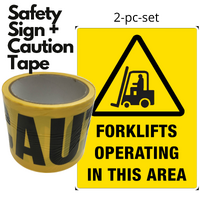 2pc Set Forklift Operating In This Area Safety Sign + Caution Tape Yellow Strip