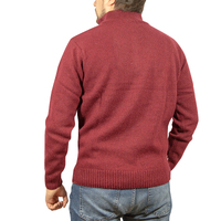 100% SHETLAND WOOL Half Zip Up Knit JUMPER Pullover Mens Sweater Knitted - Burgundy (97) - XXL