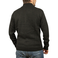 100% SHETLAND WOOL Half Zip Up Knit JUMPER Pullover Mens Sweater Knitted - Plain Black - S