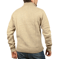 100% SHETLAND WOOL Half Zip Up Knit JUMPER Pullover Mens Sweater Knitted - Oat Marle (03) - 6XL