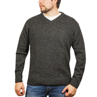 100% SHETLAND WOOL V Neck Knit JUMPER Pullover Mens Sweater Knitted S-XXL - Charcoal (29) - XXL