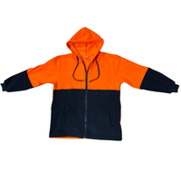 Full Zip Hi Vis Polar Fleece Hoodie Jumper Safety Workwear Fleecy Jacket Unisex - Orange/Navy - M