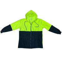 Full Zip Hi Vis Polar Fleece Hoodie Jumper Safety Workwear Fleecy Jacket Unisex - Yellow/Navy - M