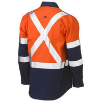 X Taped Biomotion Two Tone Hi Vis Lightweight Drill Shirt Orange/Navy Size XS