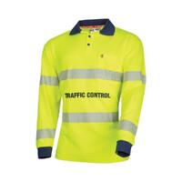 TRu Workwear Poly Cotton Traffic Control L/S Hi-Vis Segmented Reflective Tape Polo Shirt CS1865T9-YEL-DM