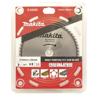 Makita Multi Purpose TCT Saw Blade 216mm x 30 x 60T - Mitre Saw D-63650