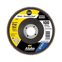 Alpha 100mm Z60 Grit Zirconia Type 28 Flat XTRA Flap Disc Bulk GFDGS10060F
