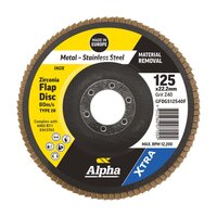 Alpha 125mm Z40 Grit Zirconia Type 28 Flat XTRA Flap Disc GFDGS12540F