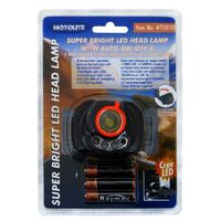 Motolite Torch Head Lamp 1Led With Auto On/Off, 2Led Warning Lights