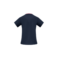 Ladies Contrast Crossover Scrubs Top Navy/Fuchsia XSmall
