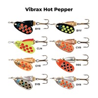 Size 1 Blue Fox Vibrax Hot Pepper 4gm Spinner Lure - Black/Yellow/Red